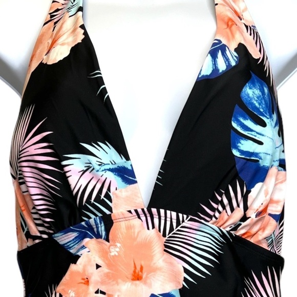 DKNY | NWOT One Piece Tropical Print Halter Neckline Swimsuit Sz XL - Picture 3 of 9